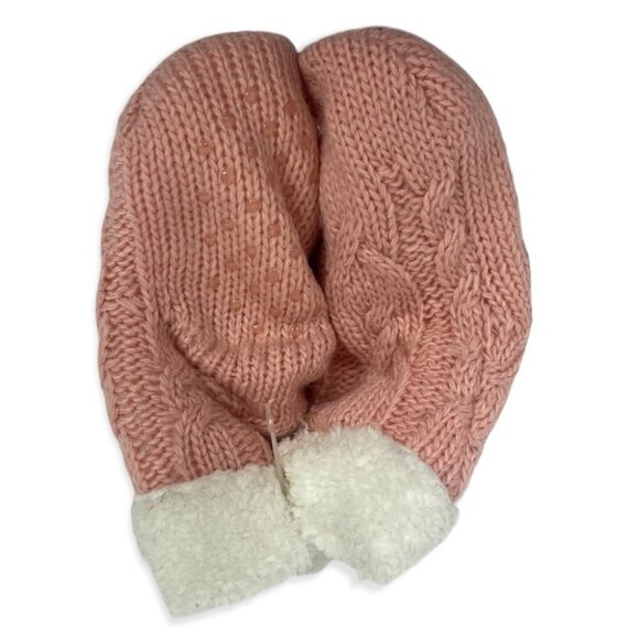 NEW‎ Nordstrom Girls Pink Cable Knit Fleece Lined Mittens Grip New Without Tags - Picture 2 of 8
